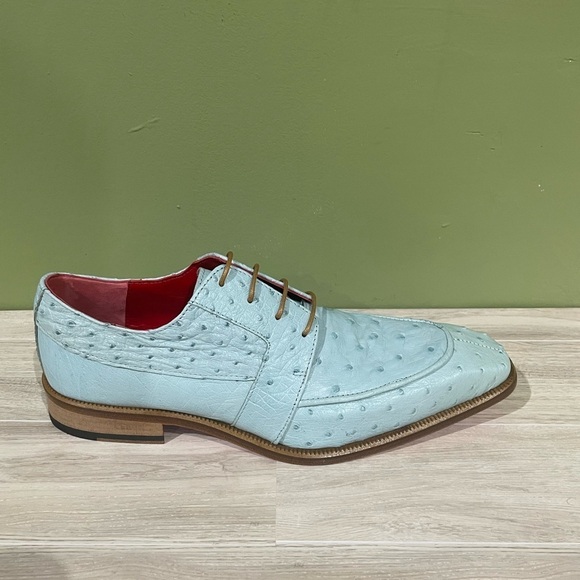 Fennix italy Men\'s Light Blue Dress Shoes genuine ostrich oxford